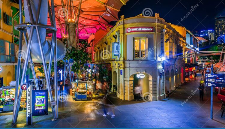 Clarke Quay after sunset, popular nightlife district of Singapore