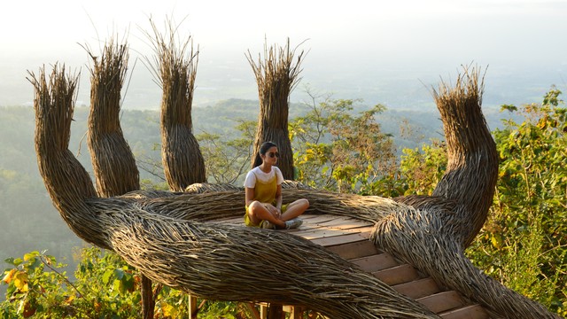 Wisatawan yang tengah berofofo di Hutan Pinus Pengger, Yogyakarta. Foto: Ikhsan Prabowo Hadi/Shutterstock