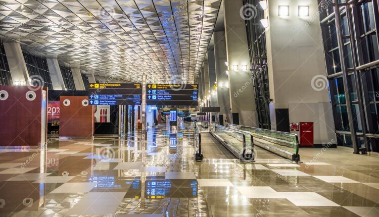 The Soekarno Hatta international airport of Jakarta Indonesia at terminal 3，A beautiful architectural interior design