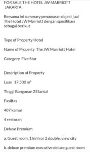 Foto: Hotel JW Marriot di kawasan Kuninang dijual dengan 2,5 Triliun di sebuah toko online. (Tangkapan Layar Lamudi)Hotel JW Marriot di kawasan Kuninang dijual dengan 2,5 Triliun di sebuah toko online. (Tangkapan Layar Lamudi)