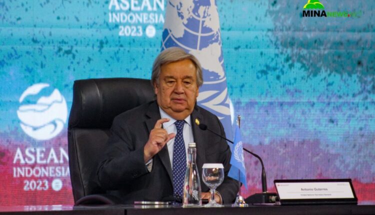 Sekjen PBB Antonio Gutteres saat Konferensi Pers di Media Center ASEAN 2023 Jakarta, Kamis,(7/9/20230 (foto: Abdullah/MINA)