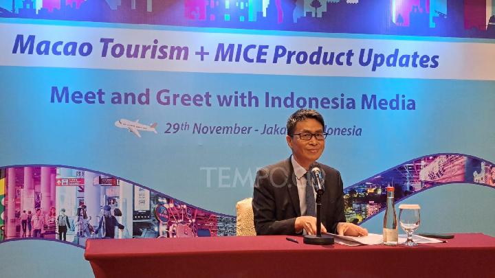 Macao Government Tourism Office (MGTO) Deputy Director Cheng Wai Tong dalam jumpa pers "Macao Tourism and MICE Product Updates" di Jakarta, Rabu, 29 November 2023 (TEMPO/Mila Novita)