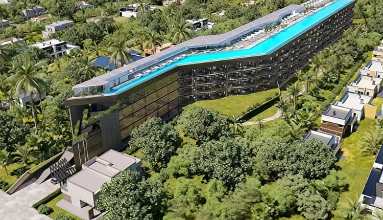 Tampilan desain kompleks apartemen mewah di Bali, Magnum Residence Berawa yang akan memiliki kolam renang rooftop sepanjang 190 meter. (Magnum Estate)