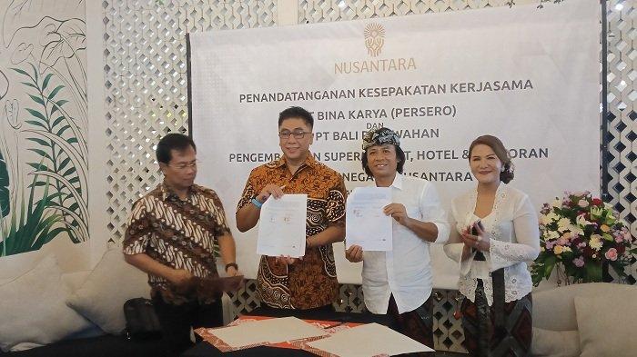 Penandatanganan kesepakatan kerja sama PT. Bina Karya (Persero) dengan PT. Bali Pawiwahan dalam bidang Pengembangan Supermarket, Restaurant, & Hotel di IKN. foto: (Tribun Bali/Zaenal Nur Arifin)
